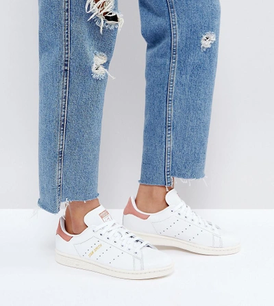 Adidas Originals White And Coral Stan Smith Sneakers - White | ModeSens