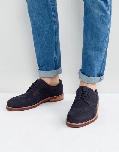 Shop Ted Baker Fanngo Suede Brogue Shoes - Navy