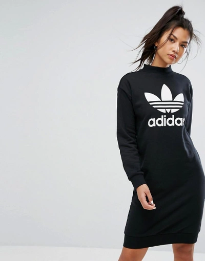 Adidas Originals Trefoil Crew Neck Dress In Black - Black | ModeSens