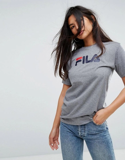 Shop Fila Oversized Boyfriend T-shirt With Chest Logo-grey