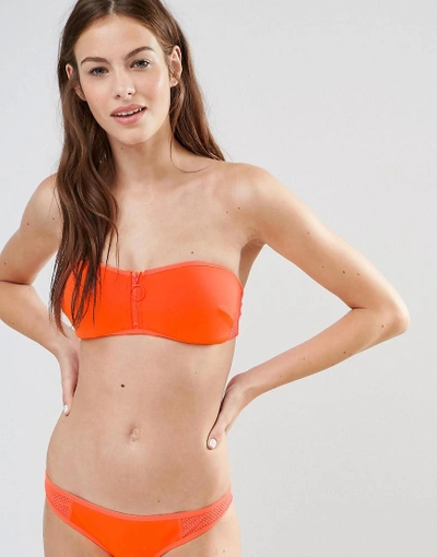 Shop Stella Mccartney Neoprene & Mesh Bandeau Bikini Top - Orange