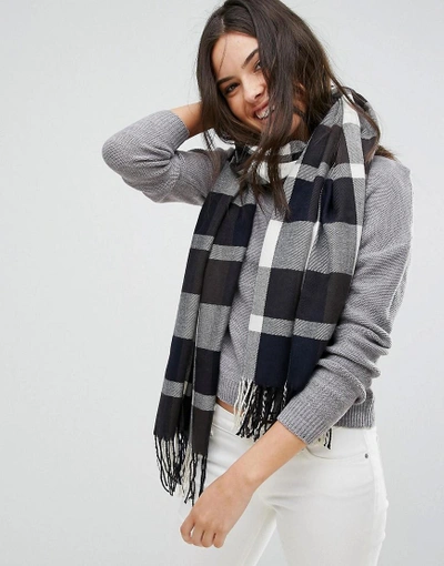 Shop Plush Ultra Soft Woven Plaid Scarf In Navy Plaid - Navy
