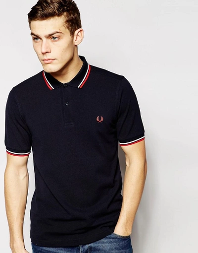 Shop Fred Perry Slim Fit Twin Tipped Polo Shirt In Navy-blue