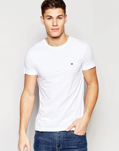 Tommy Hilfiger T-shirt With Flag Logo In Stretch Slim Fit In White - White  | ModeSens