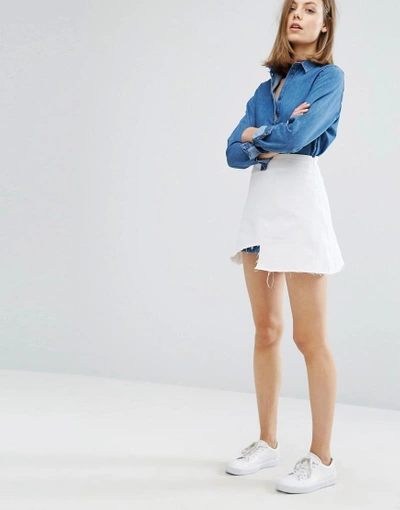 Shop Waven Ina Denim Skirt With Raw Step Hem - White