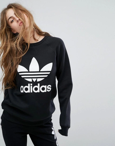 strimmel Envision På daglig basis Adidas Originals Black Trefoil Boyfriend Sweatshirt - Black | ModeSens