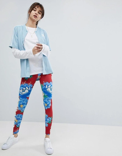 Adidas Originals Woman Floral-print Stretch-jersey Leggings Blue In Multi |  ModeSens