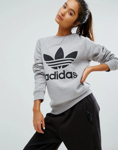 Adidas Originals Gray Trefoil Boyfriend Sweatshirt - Gray | ModeSens