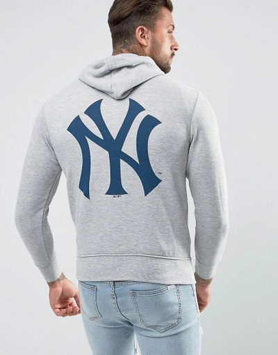 Shop Majestic New York Yankees Hoodie With Back Print - Gray