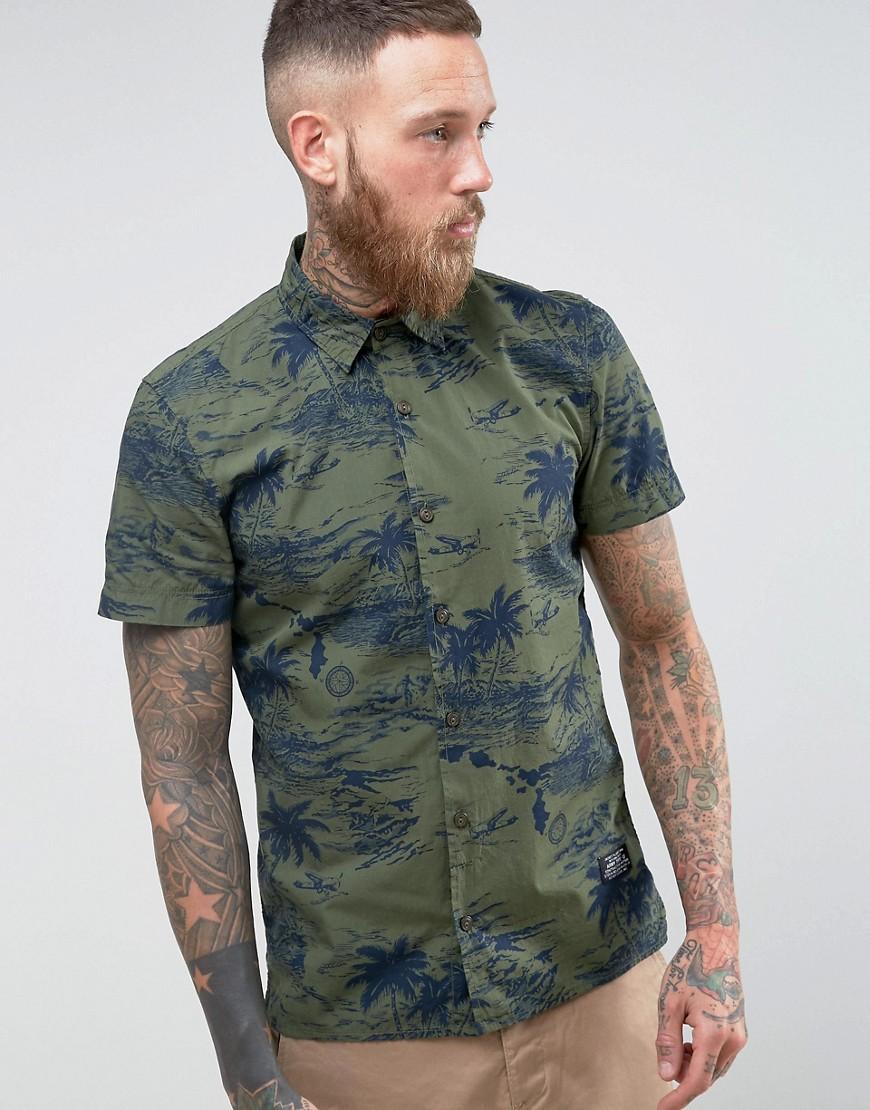 Schott Isla Military Hawaiian Shirt Short Sleeve In Green - Green ...