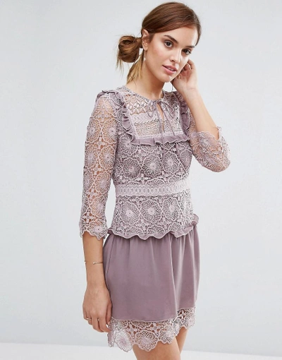 Shop Little White Lies Rachel Lace Bib Detail Dress - Purple