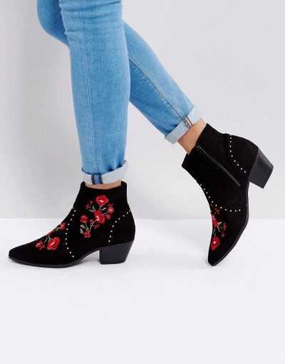Shop New Look Festival Rose Embroidered Ankle Boots - Black