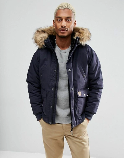 Carhartt Wip Trapper Jacket With Corduroy Elbow Patches - Navy | ModeSens