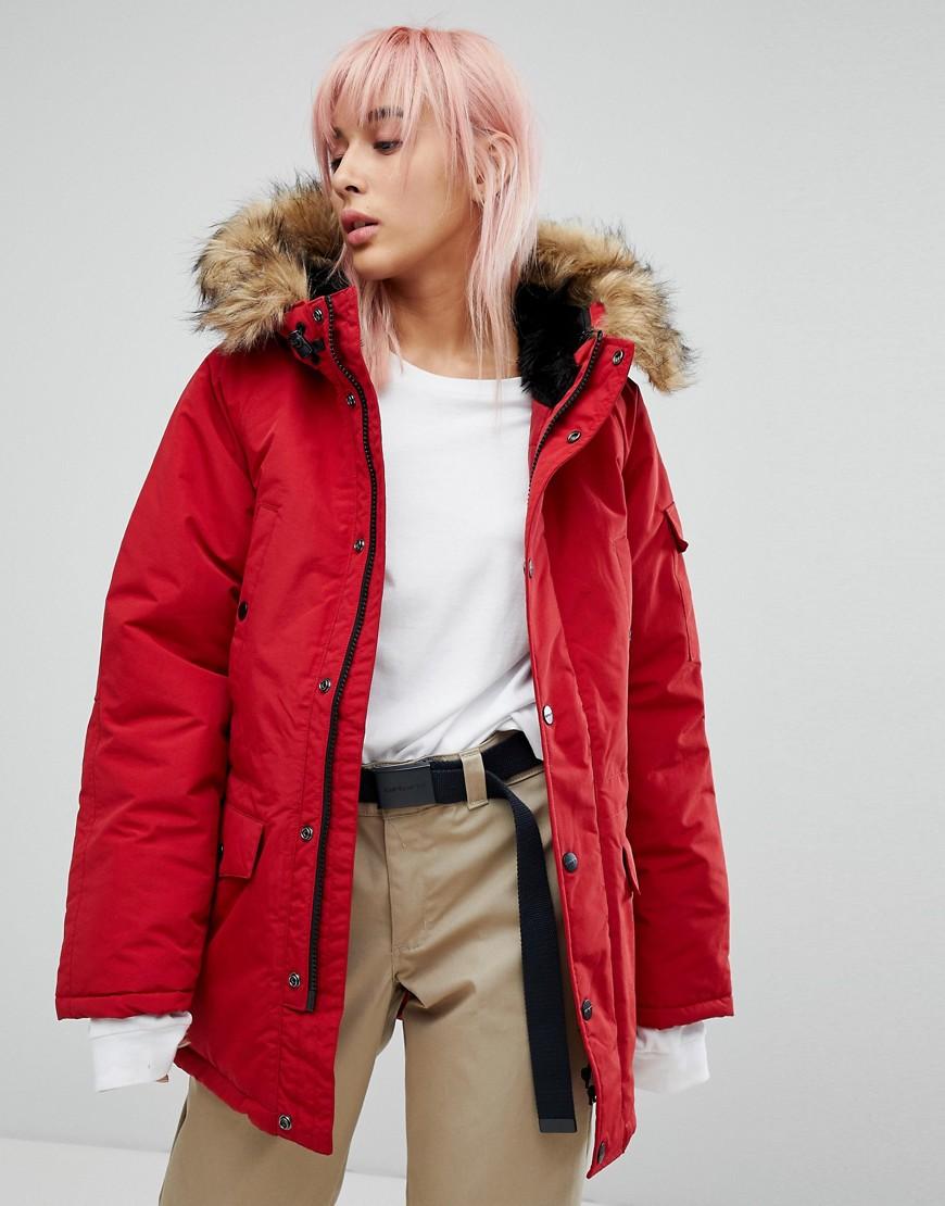 Carhartt Wip Oversized Anchorage Parka Jacket With Faux Fur Hood - Red |  ModeSens