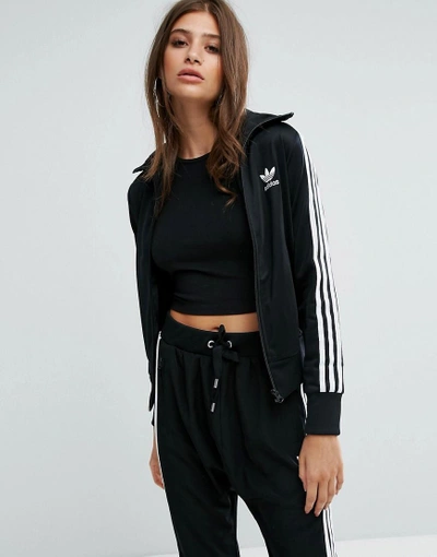 Adidas originals three stripe sales track jacket in black