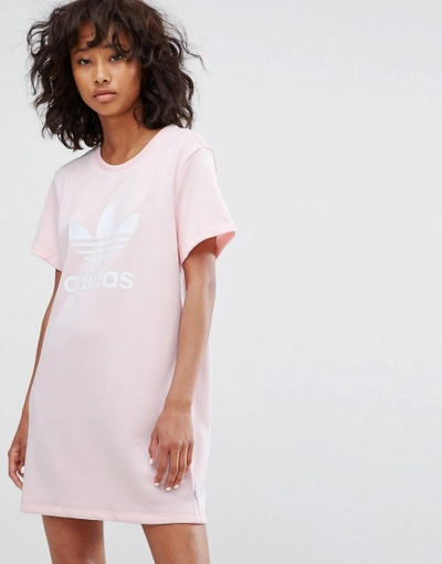 Adidas Originals Trefoil Tee Dress In Pale Pink - Pink | ModeSens