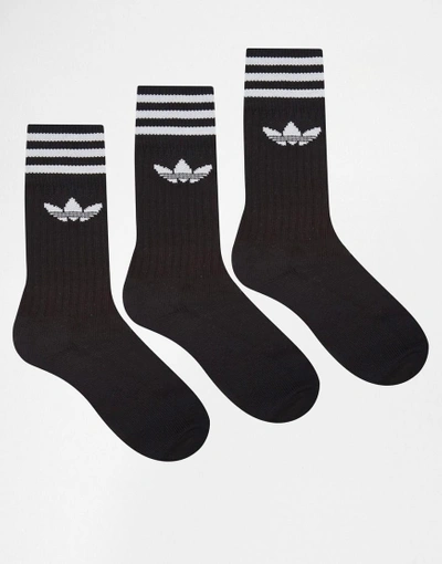Archivo Tranquilidad Robusto Adidas Originals Solid Crew 3 Pack Socks In Black S21490 - Black | ModeSens