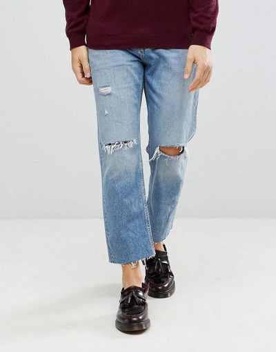 Allsaints Danvers Sid Jeans In Straight Fit With Rips - Blue | ModeSens