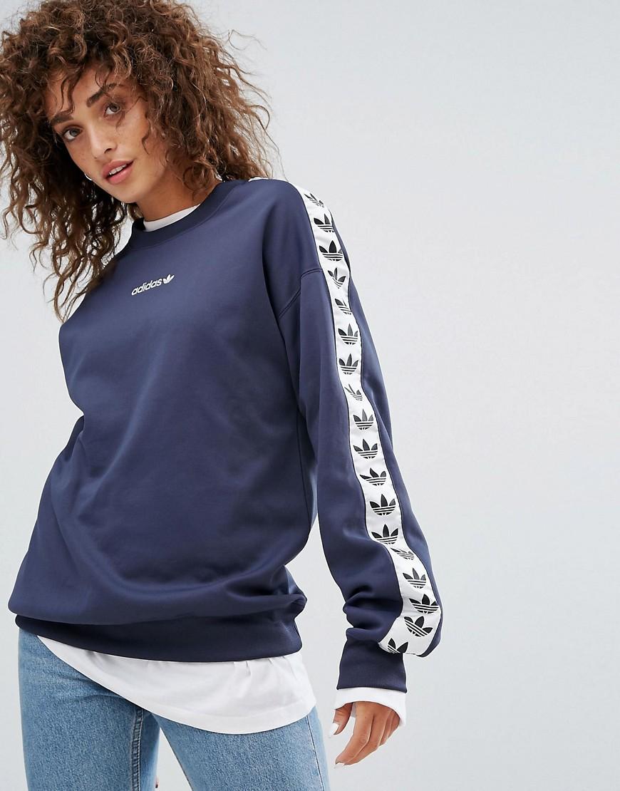 Adidas Originals Tnt Taped Side Stripe Crew Neck Sweat In Navy Blue - Navy  | ModeSens