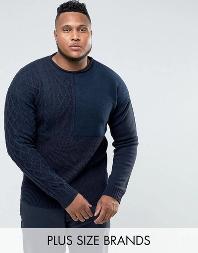 Shop Bellfield Plus Sweater With Mixed Textures - Navy