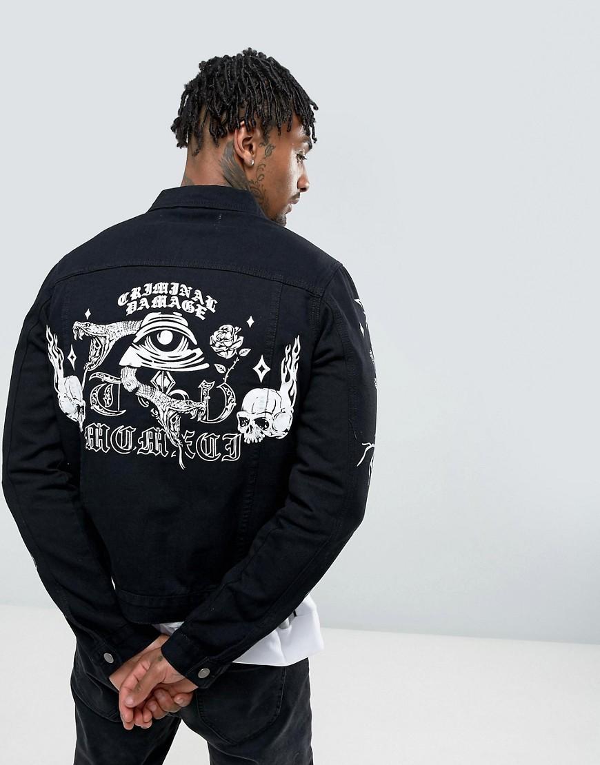 denim jacket with print on back