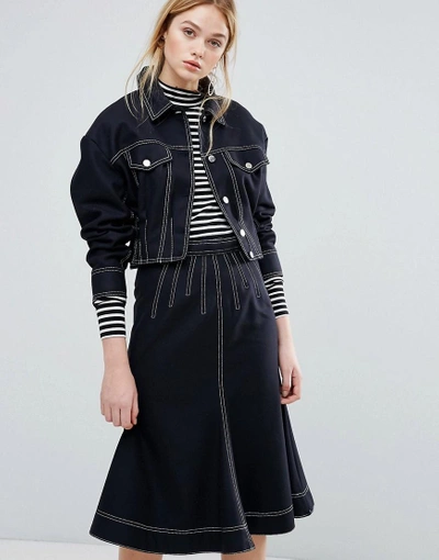 Shop Sportmax Code Alcamo Denim Look Jacket Co-ord - Navy