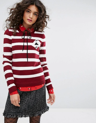 Shop Sonia By Sonia Rykiel Striped Cards Detail Knit Sweater - Red
