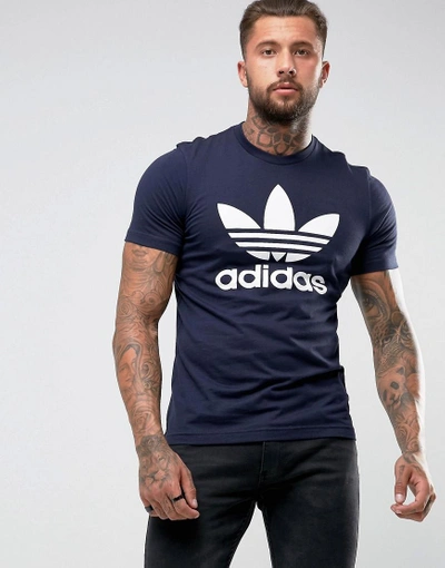Shop Adidas Originals Trefoil T-shirt In Navy Bq7940 - Navy