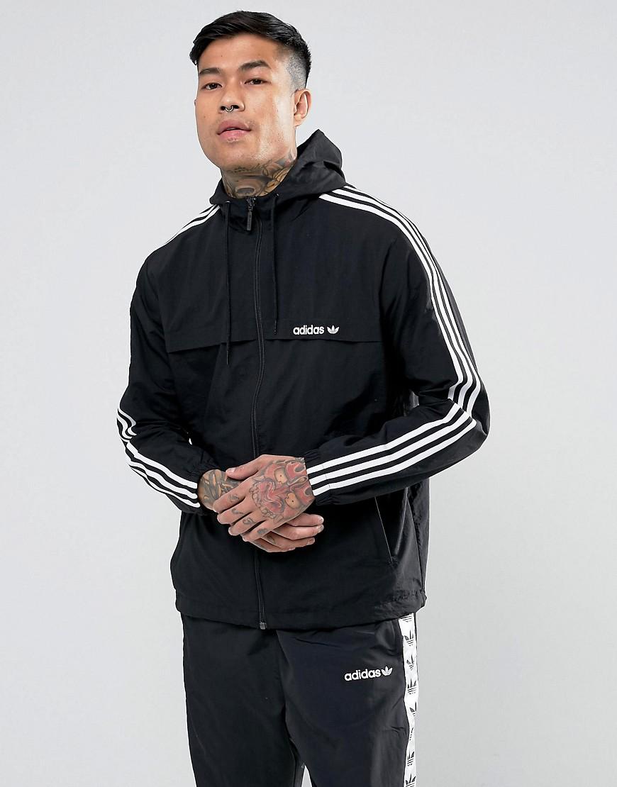 adidas originals windbreaker jacket with 3 stripes in black