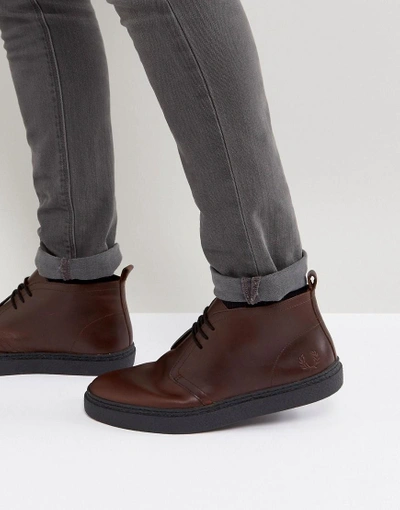 Fred Perry Hawley Mid Leather Desert Boots In Dark Brown - Tan | ModeSens