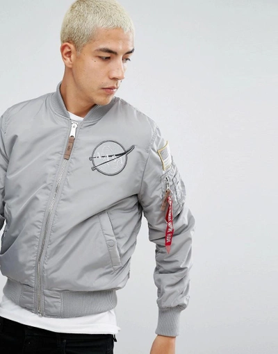 Alpha Industries Ma-1 Nasa Reversible Bomber Jacket In Gray/galaxy Print -  Silver | ModeSens