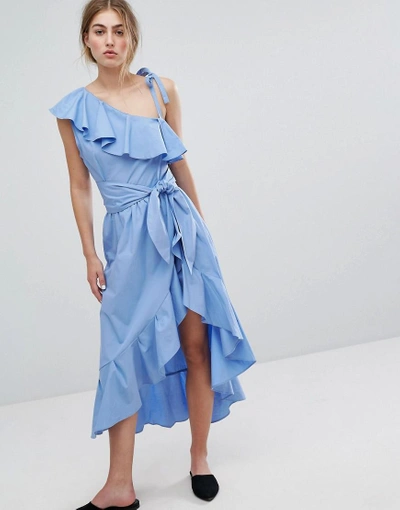 Shop Style Mafia Cold Shoulder Ruffle Dress - Blue