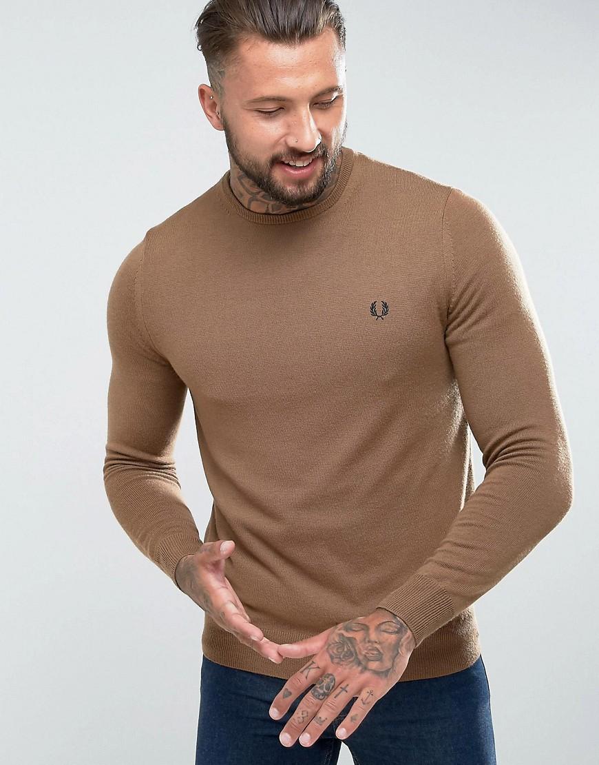 Fred Perry Merino Crew Neck Sweater In Camel - Brown | ModeSens