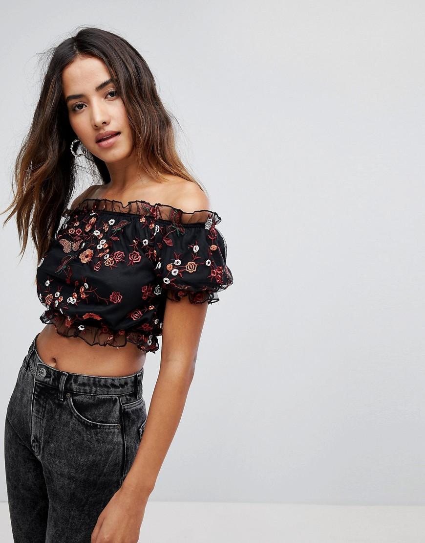 black floral bardot top