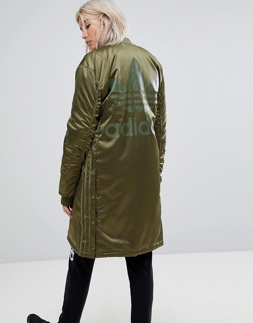 Adidas Originals Oversized Longline Bomber Jacket - Green | ModeSens