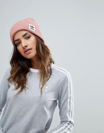 Shop Adidas Originals High Beanie With Trefoil Logo In Ash Pink - Pink