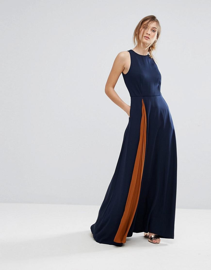 ted baker navy pleated dress