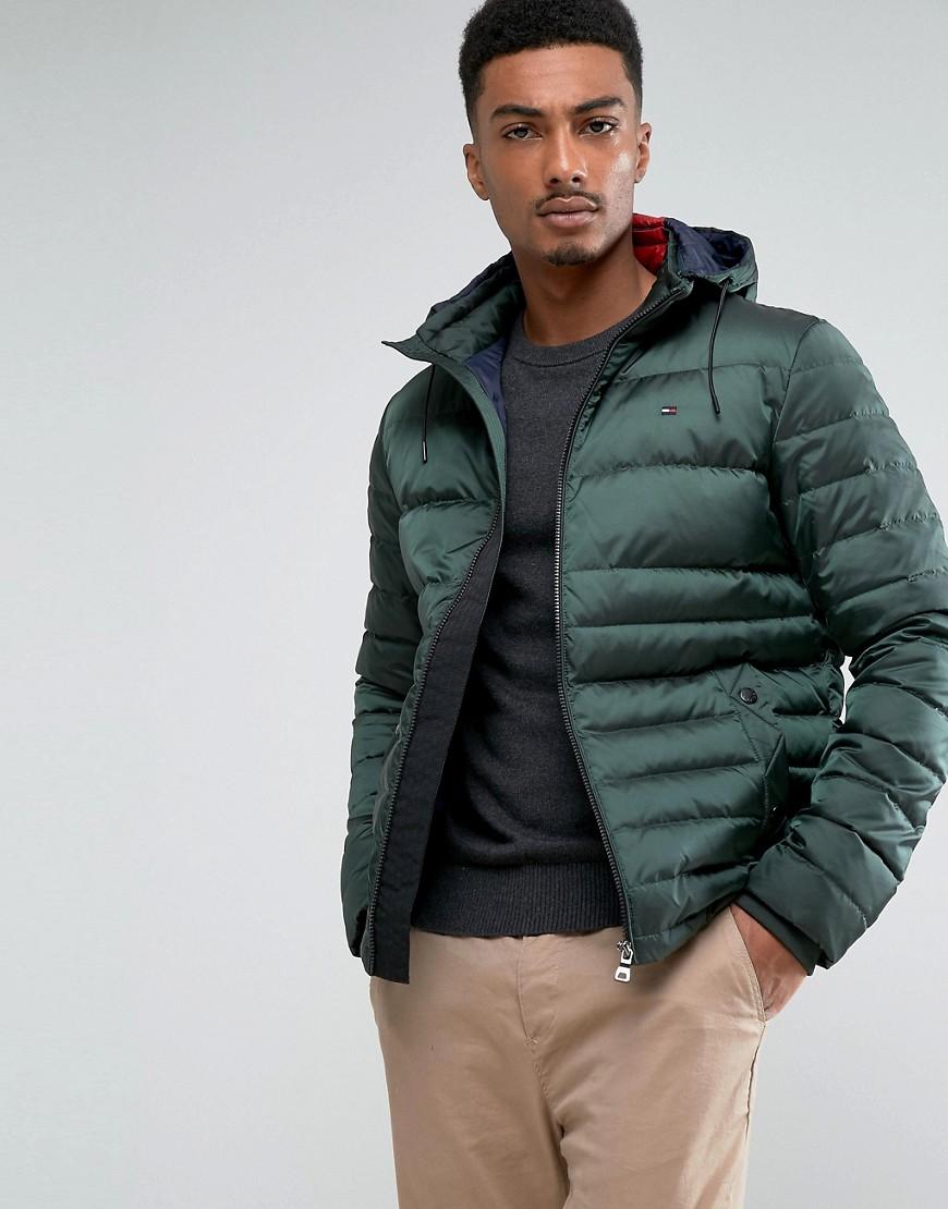 tommy jeans down puffer jacket detachable hood in green