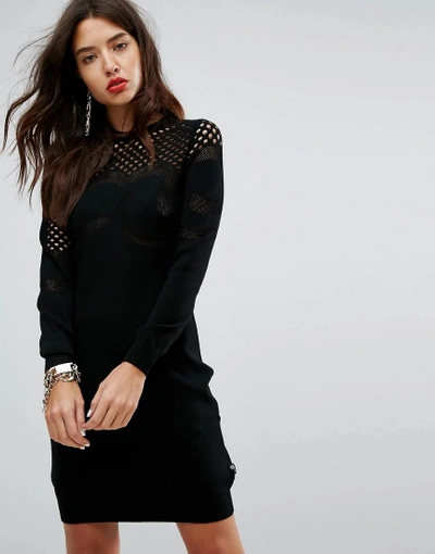 Shop Love Moschino Knit And Mesh Sweater Dress - Black