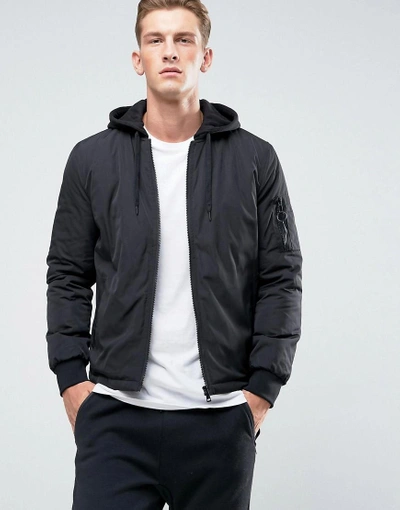 Shop New Look Ma1 Bomber With Jersey Hood In Black - Black