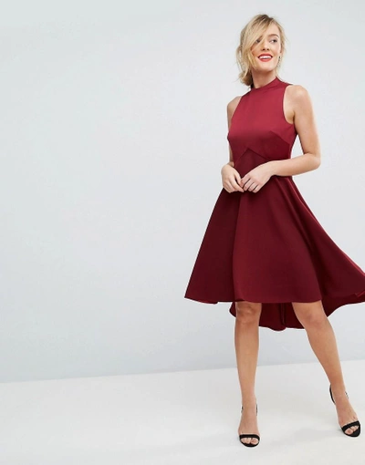 Ted Baker High Neck Dress With Full Skirt - Red In Maroon | ModeSens
