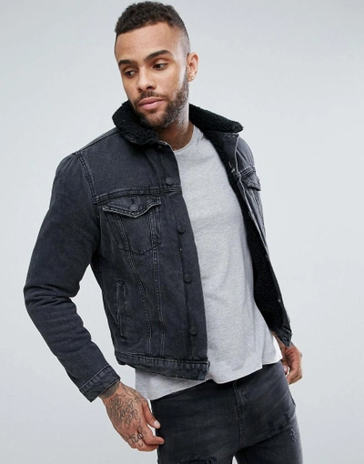 New Look Fleece Lined Denim Jacket In Black - Black | ModeSens