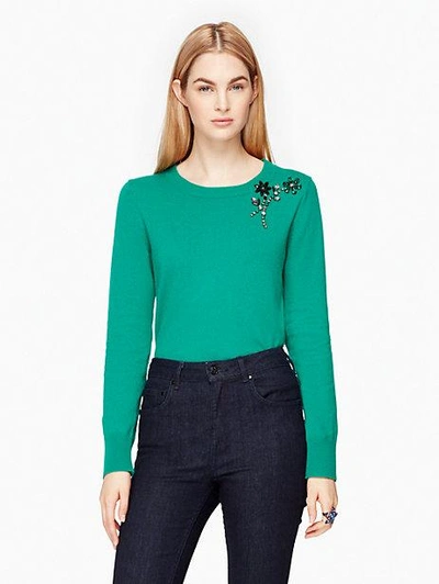 Shop Kate Spade Embellished Brooch Sweater In Emerald Ring