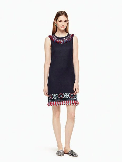 Shop Kate Spade Embroidered Tassel Dress In Rich Navy