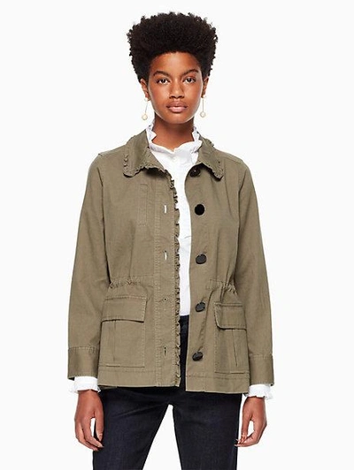 Shop Kate Spade Ruffle Military Jacket In Olive Green