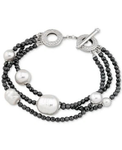 Shop Majorica Two-tone Sterling Silver Imitation Pearl Multi-row Bracelet
