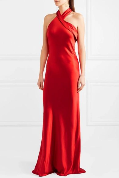 Galvan Pandora Silk-satin Halterneck Gown In Red Sienna | ModeSens