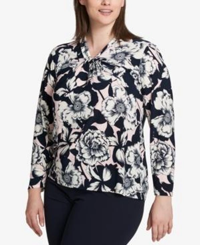 Shop Tommy Hilfiger Plus Size Printed Twist-neck Top, Created For Macy's In Yves Garden