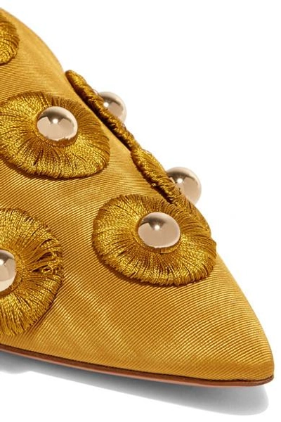 Shop Aquazzura Sunflower Embellished Moire Slippers In Gold