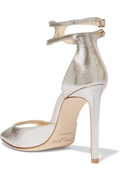 Shop Jimmy Choo Lane 100 Metallic Cracked-leather Sandals In Silver